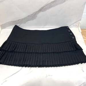 bebe Black Double Layered Pleated Mini Skirt with Side Buttons